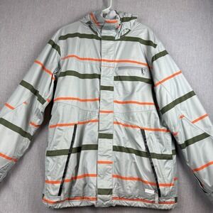 FOURSQUARE Burton Snowboard Coat Men's M Hood Microshield Ski ski green stripes